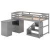 Twin Size Loft Bed with Multifunctional Movable Built-in Desk and and Staircase