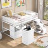 Twin Size Loft Bed with Multifunctional Movable Built-in Desk and and Staircase