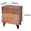 Dunawest Kai 30.5 Inch Mango Wood Nightstand Chest Cabinet with 3 Drawers and Embossed Geometric Design, Natural Brown