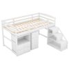 Twin Size Loft Bed with Multifunctional Movable Built-in Desk and and Staircase