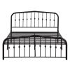 Single-Layer Curved Frame Bed Head and Foot Center Raised Vertical Pipe with Ball Decoration Full Black Iron Bed  RT