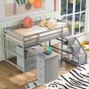 Twin Size Loft Bed with Multifunctional Movable Built-in Desk and and Staircase