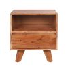 DunaWest 22 Inch Acacia Wood Bedside Table, 1 Drawer, 1 Cubby, Grain Details, Warm Brown