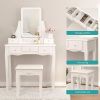 Mecor Makeup Vanity w/Square Mirror, White Vanity Set with Cushioned Stool,Wood Dressing Table with 5 Drawers,3 Removable Dividers Girls Women Bedroom