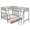 L-Shaped Twin over Full Bunk Bed and Twin Size Loft Bed with Two Storage Drawers