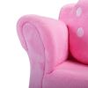 Children's Double Sofa Chair w/ 2 Strawberry Pillows and Soft Surfaces, Solid Wood Kids Upholstered Armrest Couch for Playroom Bedroom, Pink XH