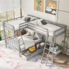 L-Shaped Twin over Full Bunk Bed and Twin Size Loft Bed with Two Storage Drawers