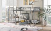 L-Shaped Twin over Full Bunk Bed and Twin Size Loft Bed with Two Storage Drawers