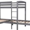 Twin over Twin over Twin Bed L-shaped Bunk Bed, Pine Wood Bed Frame