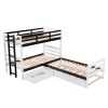 Twin Size L-Shaped Bunk Bed and Platform Bed with Trundle and Drawer(Expected Arrival Time:7.30)