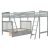 L-Shaped Twin over Full Bunk Bed and Twin Size Loft Bed with Two Storage Drawers