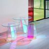 Acrylic Rainbow Color Coffee Table, Iridescent Glass End Table Round Side Table Modern Accent TV Table for Living Bed Room Decoration XH