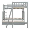 L-Shaped Twin over Full Bunk Bed and Twin Size Loft Bed with Two Storage Drawers