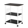 Baker's Rack 3-Tier Kitchen Utility Microwave Oven Stand Storage Cart Workstation Shelf(Vintage Board Top Black Metal Frame) RT