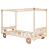 Twin Size Canopy Car-Shaped Platform Bed,Natural+Brown(Expected Arrival Time:7.25)