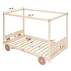 Twin Size Canopy Car-Shaped Platform Bed,Natural+Brown(Expected Arrival Time:7.25)