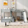 Twin over Full Bunk Bed with Twin Size Loft Bed with Desk and Slide,Full-Length Guardrail