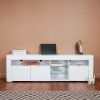 Morden TV Stand with LED Lights, High Glossy Front TV Cabinet,TV Bench up to 63 Inches for Living Room, Bedroom