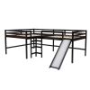 Full Size L-Shaped Loft Bed with Built-in Ladders and Slide,Wooden Loft Beds(OLD SKU :LP000112AAK