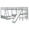 Twin over Full Bunk Bed with Twin Size Loft Bed with Desk and Slide,Full-Length Guardrail