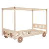 Twin Size Canopy Car-Shaped Platform Bed,Natural+Brown(Expected Arrival Time:7.25)