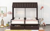 Twin Twin House Bed with 2 Drawers, White