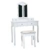 Makeup Vanity Table, Trifold Mirror, Wooden Dresse With Stool&4 Drawers XH