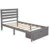 Twin Size Platform Bed with Drawer, Gray