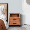 Dunawest 22 Inch Acacia Wood Nightstand, Bedside Table with 2 Drawers and Open Cubby, Walnut Brown