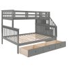 Stairway Twin-Over-Full Bunk Bed with Drawer, Storage and Guard Rail for Bedroom, Dorm, for Adults