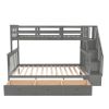 Stairway Twin-Over-Full Bunk Bed with Drawer, Storage and Guard Rail for Bedroom, Dorm, for Adults