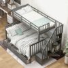 Stairway Twin-Over-Full Bunk Bed with Drawer, Storage and Guard Rail for Bedroom, Dorm, for Adults