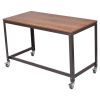 Wood Top Metal Frame Rolling Computer Desk Laptop Table