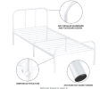 13" Twin Metal Bed Frame with Headboard Platform Foundation White Steel Slat