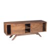 Mid Century Modern Acacia Wood TV Unit with Wide Storage, Walnut Brown