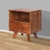 DunaWest 22 Inch Acacia Wood Bedside Table, 1 Drawer, 1 Cubby, Grain Details, Warm Brown