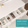 Mecor Makeup Vanity w/Square Mirror, White Vanity Set with Cushioned Stool,Wood Dressing Table with 5 Drawers,3 Removable Dividers Girls Women Bedroom