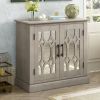 Accent Storage Cabinet Wooden Cabinet with Decorative Mirror Door, Modern Sideboard for Entryway, Living Room, Bedroom