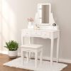 Mecor Makeup Vanity w/Square Mirror, White Vanity Set with Cushioned Stool,Wood Dressing Table with 5 Drawers,3 Removable Dividers Girls Women Bedroom