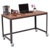 Wood Top Metal Frame Rolling Computer Desk Laptop Table