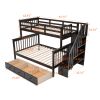 Stairway Twin-Over-Full Bunk Bed with Drawer, Storage and Guard Rail for Bedroom, Dorm, for Adults