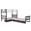 Twin Size L-Shaped Bunk Bed and Platform Bed with Trundle and Drawer(Expected Arrival Time:7.30)