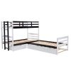 Twin Size L-Shaped Bunk Bed and Platform Bed with Trundle and Drawer(Expected Arrival Time:7.30)