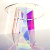 Acrylic Rainbow Color Coffee Table, Iridescent Glass End Table Round Side Table Modern Accent TV Table for Living Bed Room Decoration XH