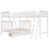 L-Shaped Twin over Full Bunk Bed and Twin Size Loft Bed with Two Storage Drawers