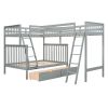 L-Shaped Twin over Full Bunk Bed and Twin Size Loft Bed with Two Storage Drawers