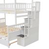 Twin over Full Size House Bunk Bed with Storage Staircase and Trundle,Full-Length Guardrail