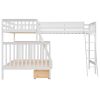 L-Shaped Twin over Full Bunk Bed and Twin Size Loft Bed with Two Storage Drawers