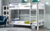 Twin Size Car-Shaped Convertible Bunk Bed, White(Expected Arrival Time:7.25)