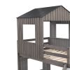 Wooden Twin Over Full Bunk Bed, Loft Bed with Playhouse, Farmhouse, Ladder, Slide and Guardrails